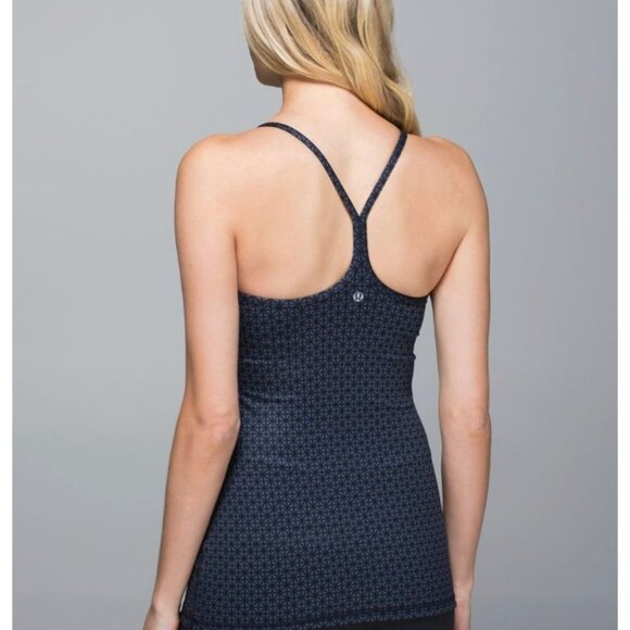 Lululemon Power Y Tank Tri Geo Printed Inkwell Black Size 6 Yoga Athletic Gym - Picture 2 of 11